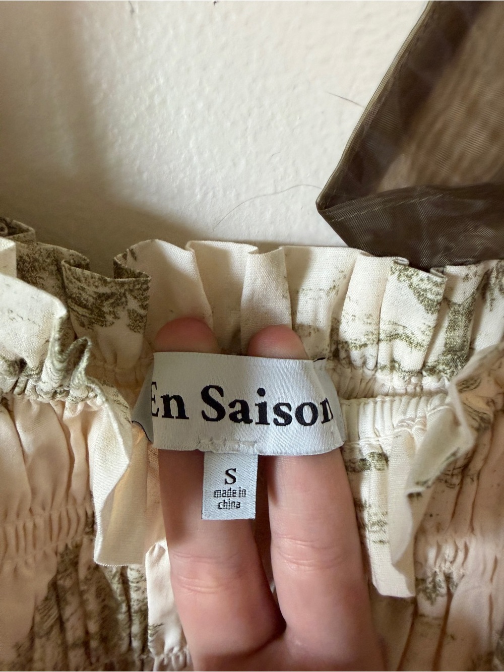 En Saison Cream Green French Toile Smocked Tiered tulle tie strap Midi Dress - S - Picture 5 of 6